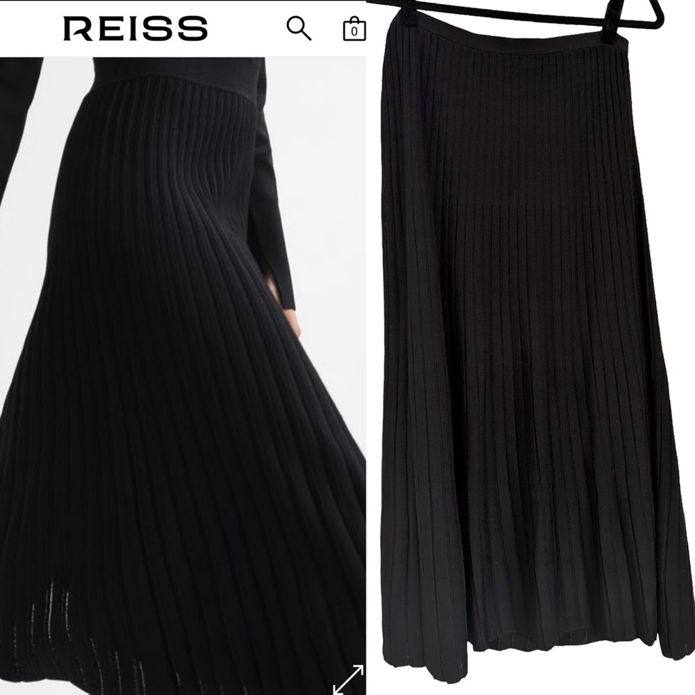 Reiss Pleated Black Viscose Nylon Midi Skirt